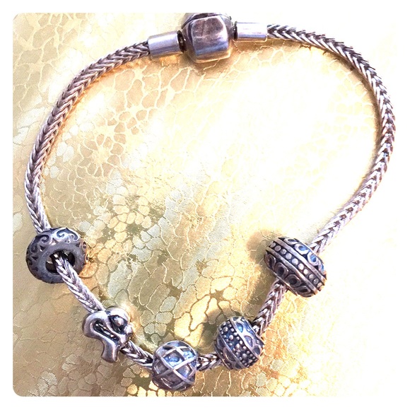 Sterling Silver European Charm Bracelet & 5 Charms - Picture 4 of 5